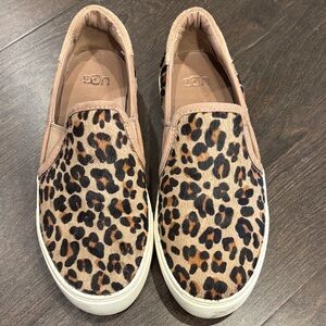 UGG Tan and Black Leopard Slip-Ons